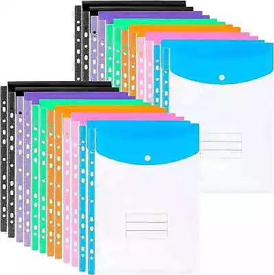 MIVIDE 24PCS Plastic Wallets A4 Punched Punched Pockets A4 Expandable Plastic • £35.39