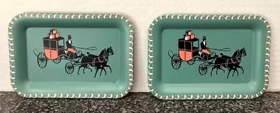 Lot 2 Vtg 1950s MCM Horse & Carriage Metal Snack Tray 6.5 X 4.5 Pink/Turquoise • $18.37