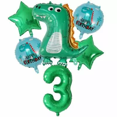 Dinosaur Balloon Set 3rd Birthday Party Foil Helium Decorations Boys Age 3 Green • £8.99