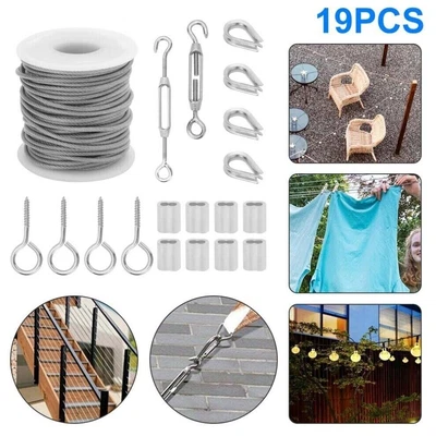 £10.25 • Buy 50ft Stainless Steel Garden Wire Cable Railing Rope Turnbuckle Wire Tensioner UK