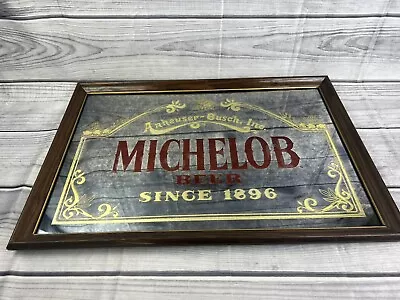 VINTAGE LARGE MICHELOB BEER MIRROR BAR SIGN RARE 1986 Wood Frame • $54.20