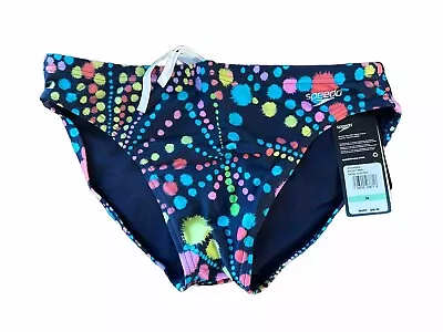Speedo Men Black Paint Splash Powerflex Eco Swim Briefs Swimsuit Size 34 • $36