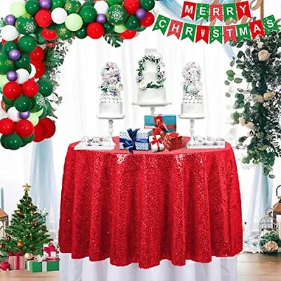 Sequin Tablecloth Red 60 Inch Round Sparkle Tablecloth 5ft Sequence Tableclot... • $30.05