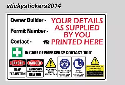 Owner Builder Corflute Safety Sign Construction Site  900mmx600mm -5mm Fast Post • $62.03