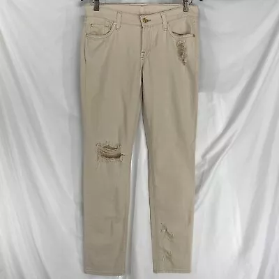 Womens 7 For All Mankind The Slim Cigarette Jeans 27 Ivory Low Rise Stretch Pant • $24.99