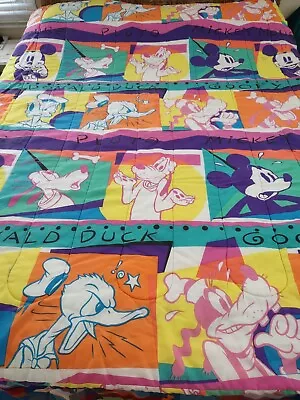 Vtg Disney Mickey Fab 4 Neon Color Block Twin Comforter Blanket Quilt Bed Sheet • $70