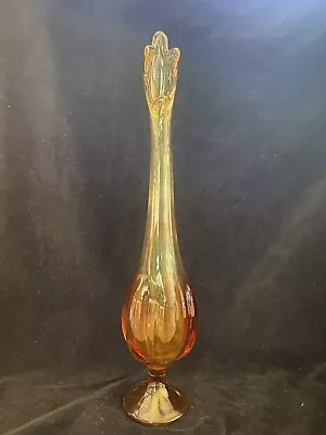 Vintage Viking Amber Glass 6 Petal Swung Vase 16 1/2” Tall Excellent! • $51.99