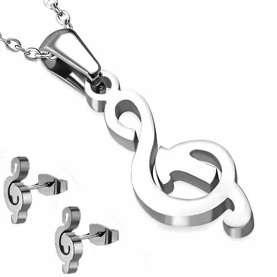 Stainless Steel Silver-Tone Musical Music Pendant Necklace Earrings Set 18  • $19.99