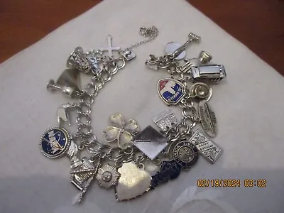 Vintage Sterling Silver Double Link Charm Bracelet 7 1/2   22 Charms 64 Gms • $75