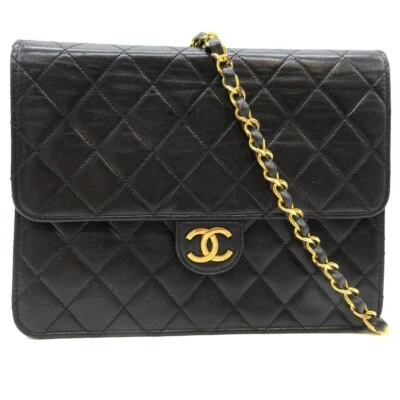 $1076.53 • Buy CHANEL CC Logo Matelasse Chain Shoulder Bag Leather Black Gold Vintage M099