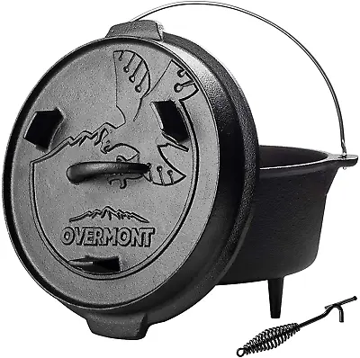 Overmont Camp Dutch Oven 11.2X11X8In All-Round Cast Iron Casserole Pot Dual New • $73.28