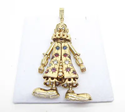 9ct Gold Clown Pendant Articulated Large Yellow Gold 20.8g 74mm Gift Box • £798