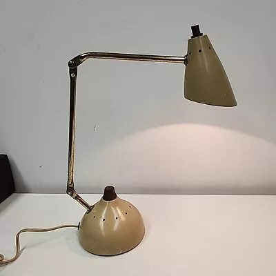 Vintage Desk Lamp Tan Metal Brass Tested • $49.95