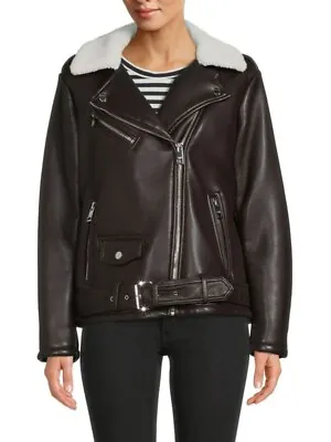 NEW  MICHAEL MICHAEL KORS Faux-Sherpa  Collar Faux-Leather Moto  Jacket Size XXL • $149