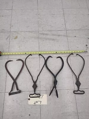 4 Antique Old Vintage Large Heavy Ice Block Carrier Tongs • $65