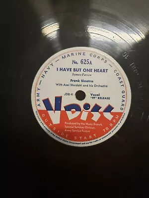 $19.99 • Buy 78 RPM V-Disc No. 625 Frank Sinatra I Have But One Heart, Lover Come Back To Me