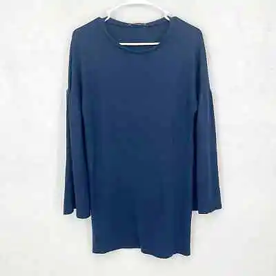 $1.60 • Buy Zara Women Navy Blue Cotton Blend Long Sleeve Crewneck Sweater Dress Size Small