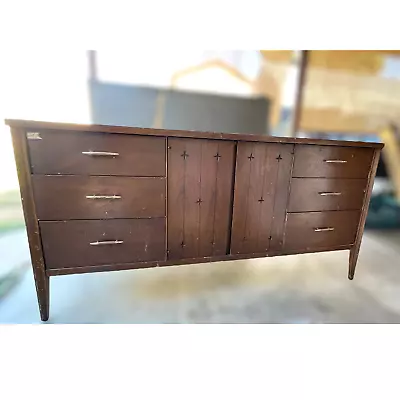 VTG Broyhill Premier Saga Starburst 9 Drawer Walnut Wood Dresser 60s MCM • $900