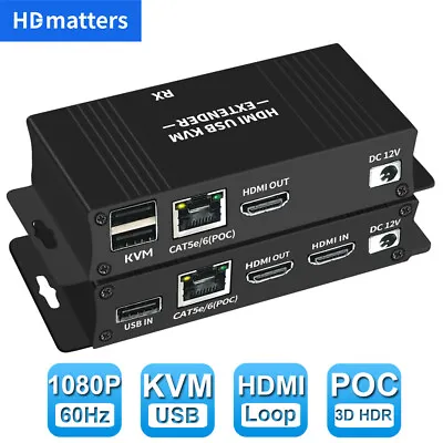 60M HDMI KVM Extender POC Over Ethernet Cat5e/cat6 1080P RJ45 HDMI USB Extender • $55.99