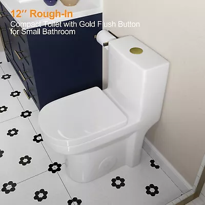 Modern One Piece Toilet  W/ WC Seat Round Compact Toilet Dual Flush Gold Button • $232.99