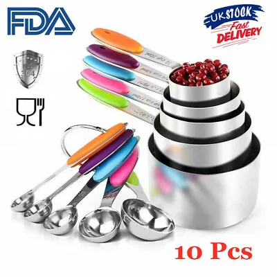 £10.99 • Buy 10pcs Stainless Steel Measuring Cups Spoons Set Kitchen Tool Baking Teaspoon Kit