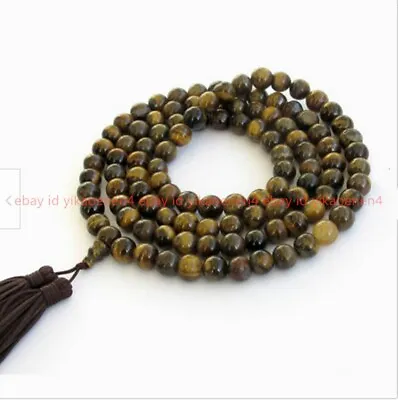 £13.19 • Buy New Handmade 8mm Tiger Eye Gem Tibet Buddhist 108 Prayer Beads Mala Necklace