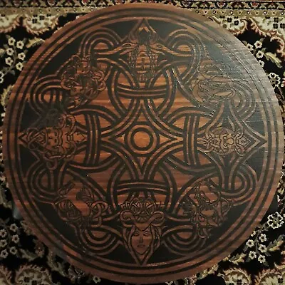 Norse Knotwork Pagan Viking 2 Ft Round Wood Handpainted Tabletop Mahogany Finish • $250