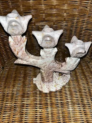 3 Candle Natural Pink Onyx And/or Marble Candelabra W/Leaf Shaped Base • $31.50