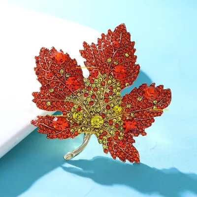 Maple Leaf Changing Colors Crystal Rhinestone Brooch Pin/Pendant Gold Cloth Bag • $7.99