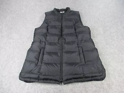 J Jill Vest Womens Large Black Down Puffer Quilted Long Sleeveless Outdoors Coat • $49.95