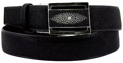 Cowboy Wear Thin Leather Belt Genuine Exotic Stingray Skin White Eye Black Cinto • $90.99