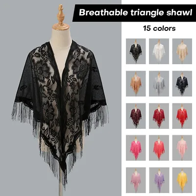  Elegant Lace Tassel Women Triangular Shawl Scarf Wedding Evening Party Scarves • $8.52