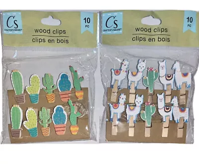 2 Packs Mini Clothespins Wood Craft Clips Cactus And  Cute Llamas 20 Total • $4.96