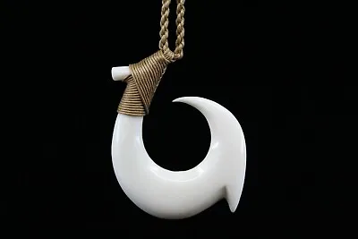 Hawaiian Fish Hook Necklace (Buffalo Bone) - Hand Carved Polynesian Maui Hook • $13.26