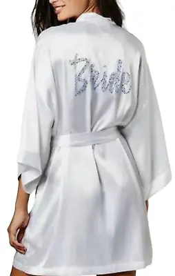 Victoria's Secret White Dream Angels Bridal Bride Blue Rhinestones Robe Kimono • $26.99