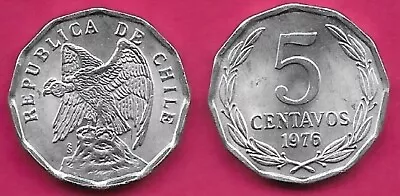 Chile 5 Centavos 1976 Unc 12 Sided Coindefiant Condor On Rock Leftdenomina • $2