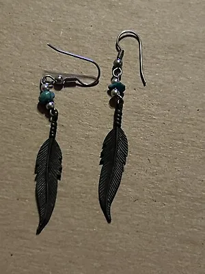 VTG Turquoise Feather Earrings • $30