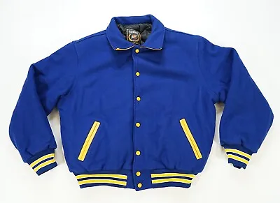 Rare Vintage RENNOC CLASSIC Striped Button Front Wool Varsity Jacket 90s Blue L • $49.99