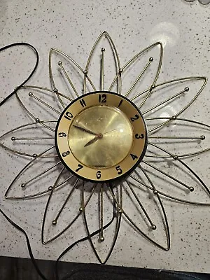 Vintage Lux Mid Century Modern Gold Atomic Starburst Wall Clock  • $75