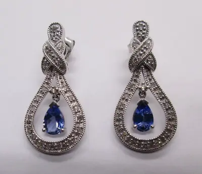 14K Gold Diamond & Tanzanite Earrings Diamond=1/2 Carat F-VS2  Value=$4950 • £477.74