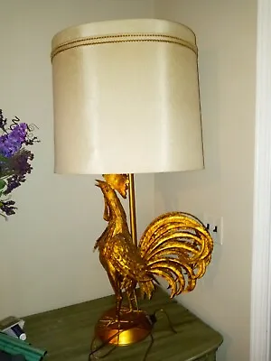 Vintage 1950's Italian Marbro Brass Rooster Lamp With Massive Barrel Shade. • $400