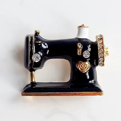 £4.95 • Buy Black Enamel Sewing Machine Brooch, Vintage Look Sewing Machine Broach