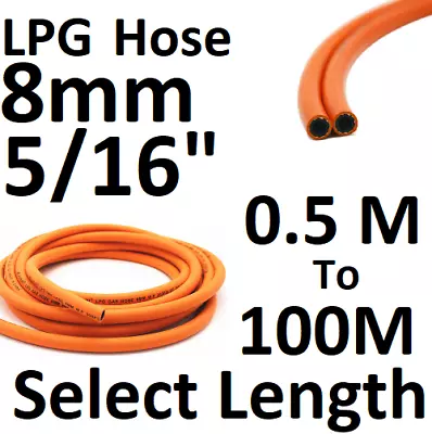 8mm LPG HOSE PIPE CALOR GAS ORANGE PROPANE BUTANE BBQ CAMPING CARAVAN HOSE PIPES • £5.90