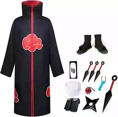 $29.99 • Buy Full Set Anime Ninja Cosplay Akatsuki Cloak Robe Outfit Halloween Party Costume 