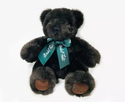 Vtg Marshall Field's Dark Brown Teddy Bear Jointed Legs Green Satin LOGO Ribbon • $29.99