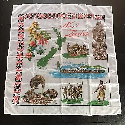 Vintage Souvenir Scarf New Zealand Extra Large Map And Pencils W/ Case Kiwi Bird • $9.98