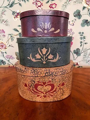 Vintage Primitive Set Of 3 Paper Mache Oval Stacking Nesting Boxes • $39