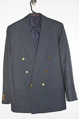 NAVY-BLUE DOUBLE-BREASTED GOLD CREST METAL BUTTON BLAZER JACKET S 38R Sport Coat • $31.92