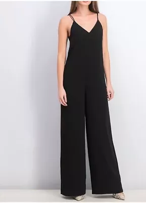 Women’s Sleek Black MANGO Cross Strap/Palazzo/Wide Leg Jumpsuit Large NEW • $39