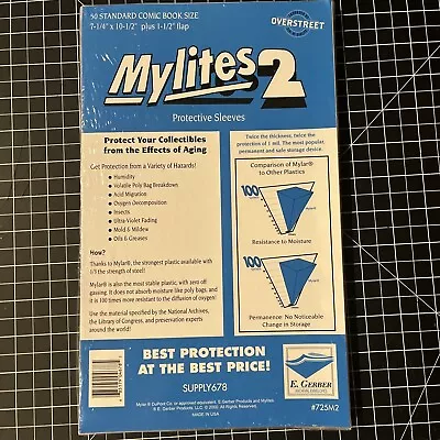 $34.99 • Buy 50 E. Gerber Mylites 2 Mil Mylar Standard Comic Book Sleeves 725M2